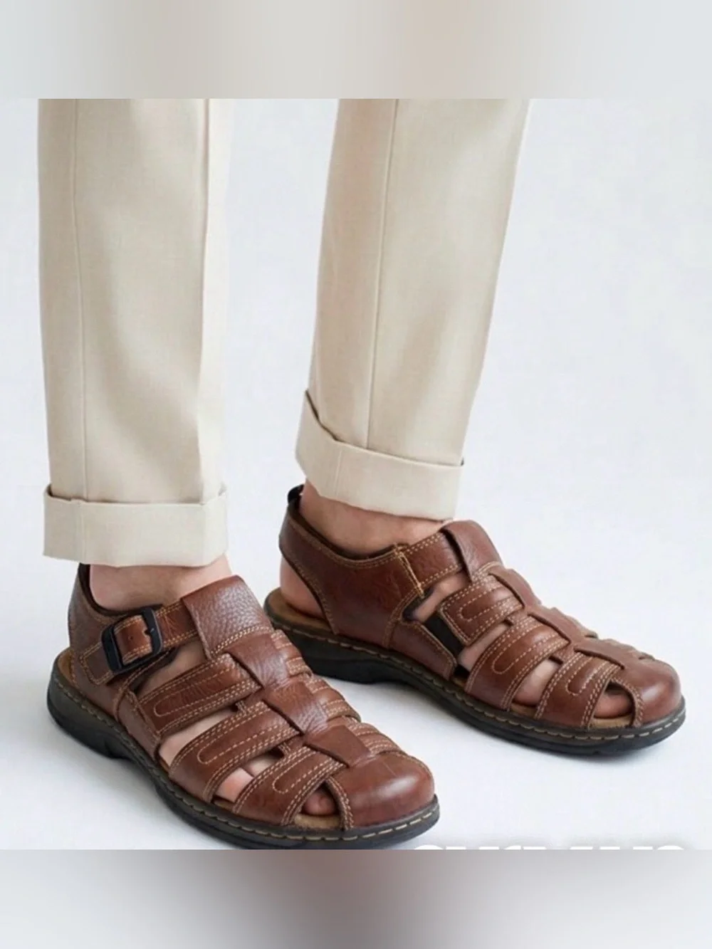 Thom McAn Men’s Brown Leather Fisherman Sandals Comfort Shoes Size 7 M